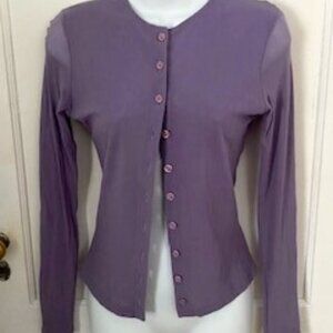 Sweet Pea Lavender, Sheer, Stretchy, Fitted Button Down Shirt, Size M